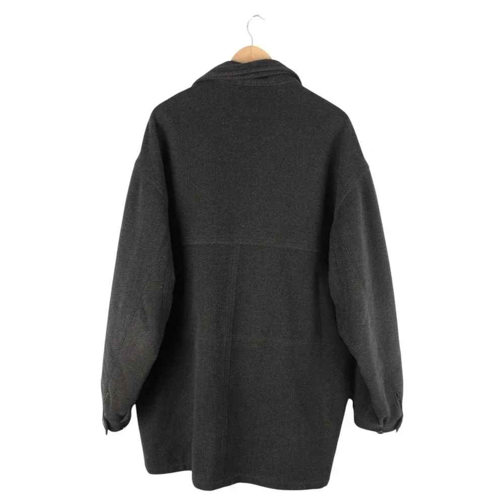 Joseph Abboud Wool Overcoat Mens 44L Brown Herringbone Button Front Jacket